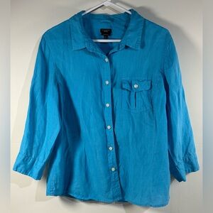 Talbots Women's 100% Irish linen top blouse roll tab sleeves shirt size xl